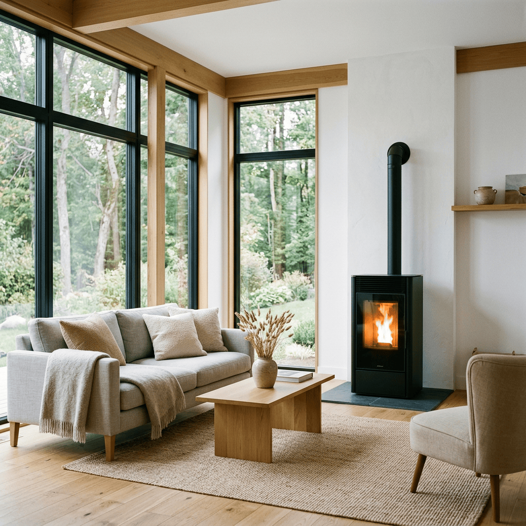 Poêle à granulés programmable dans un intérieur moderne